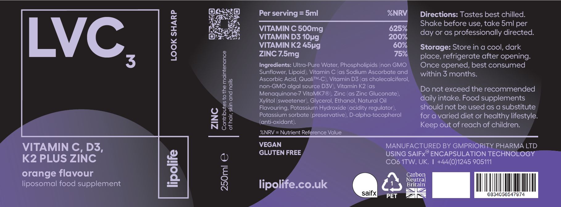 Liposomal Vitamin C, D3, K2 plus Zinc